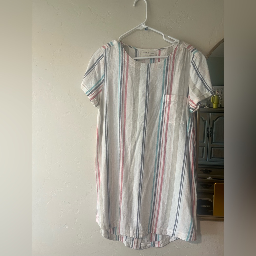 Cloth & Stone Striped Button Shift Linen Blend Short Sleeve Dress Size Medium